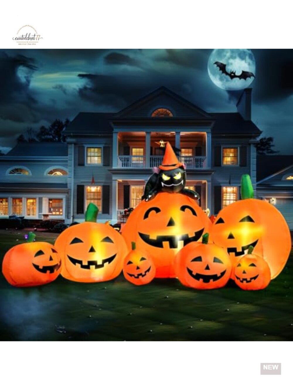 7ft Halloween Inflatable Pumpkin with Cat LED Lights Outdoor Yard Decor